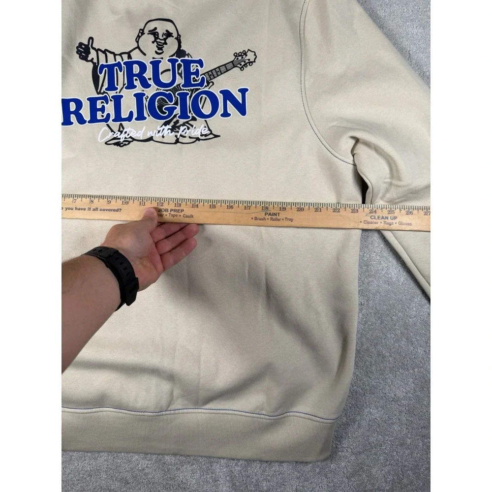 True Religion Men's XL Fog Beige Contrast Full Zip Hoodie Buddha Logo New